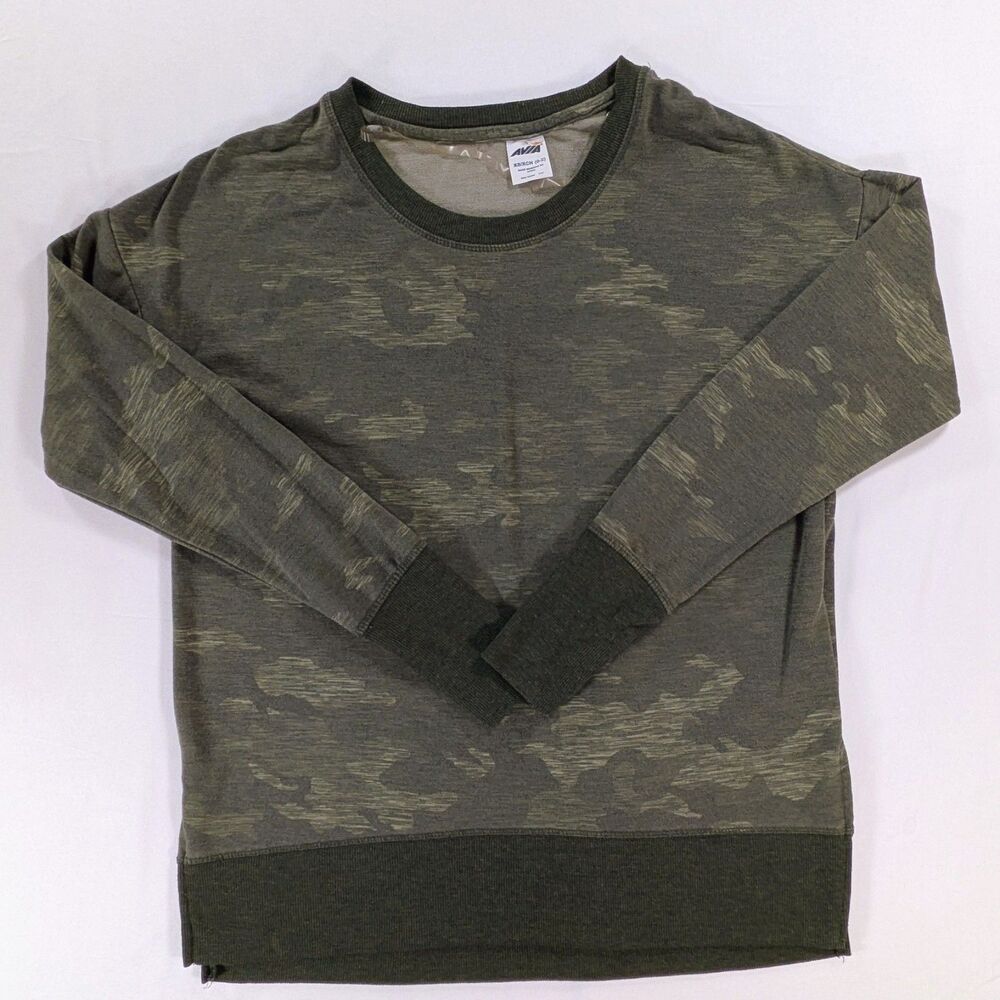 Avia Women's XS Green Gray Camouflage Long Sleeve Pullover Activewear T-Shirt